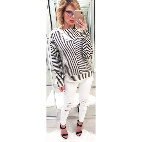 ASOS Sweaters - ASOS Striped Button Fold Over Turtleneck Sweater